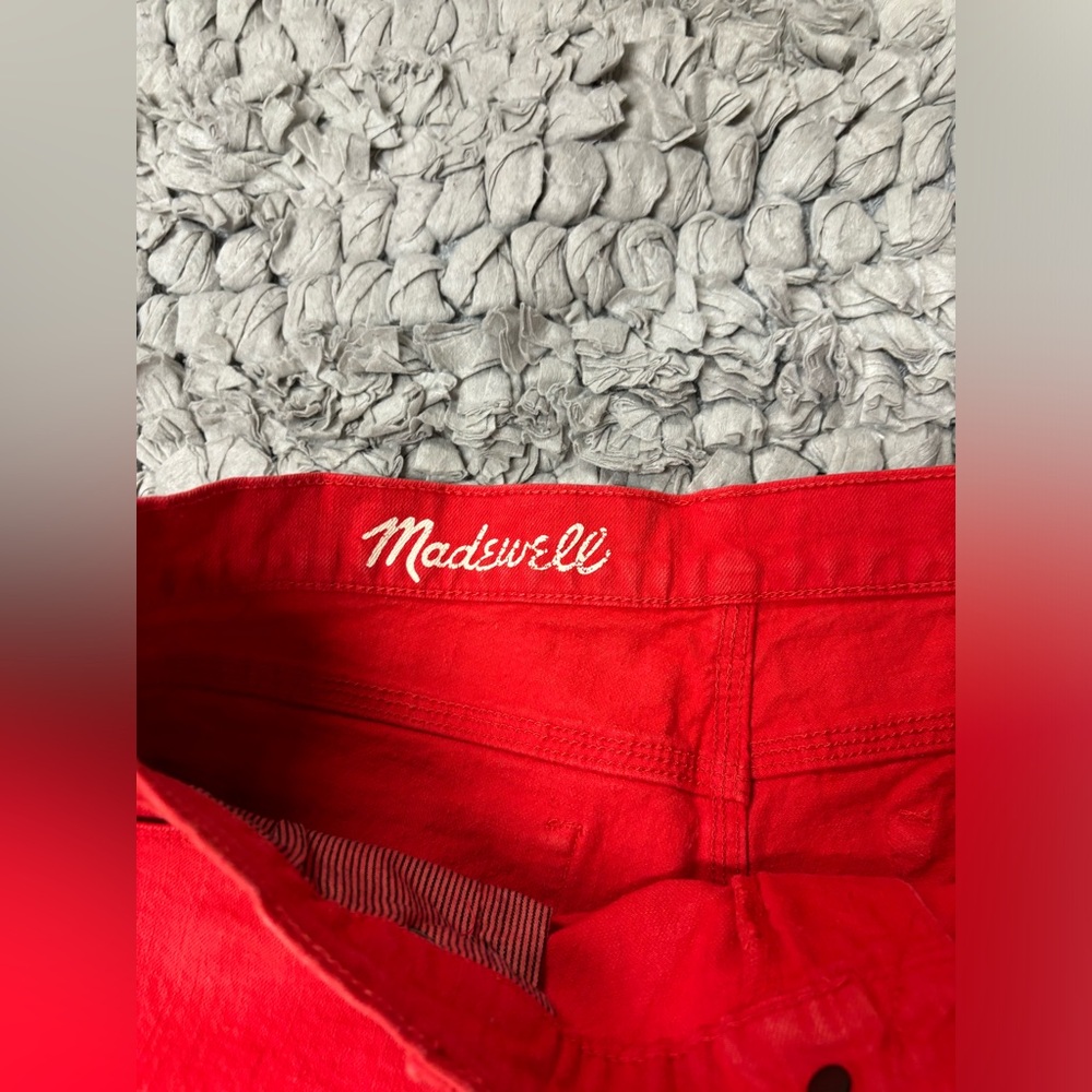 Madewell red raw hem denim shorts - Picture 2 of 7